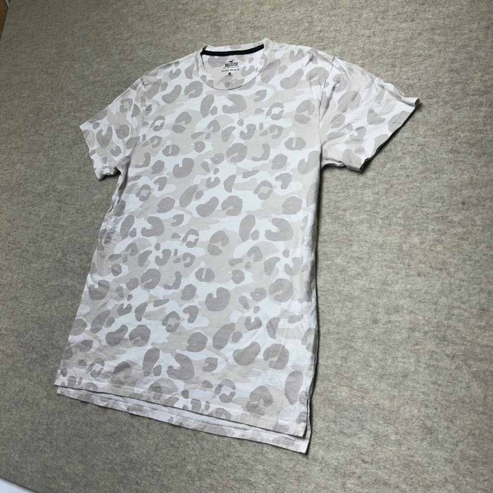 Hollister Longline Tee L Leopard Print Tan Beige Cream T Shirt